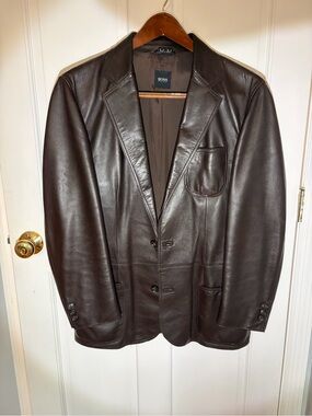 BOSS Brown Leather Two-Button Sport Coat Blazer